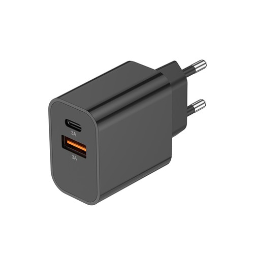 CHARGEUR SECTEUR USB TYPE-C 15W + USB-A - NOIR