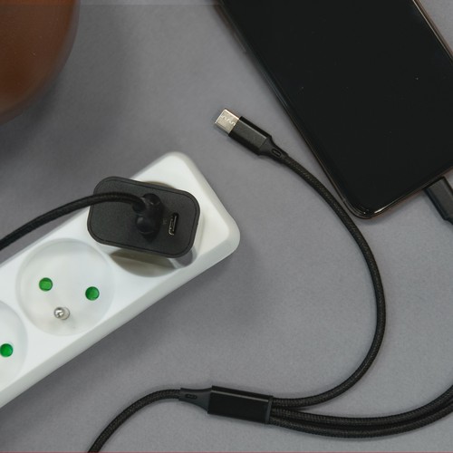 CHARGEUR SECTEUR USB TYPE-C 15W + USB-A - NOIR