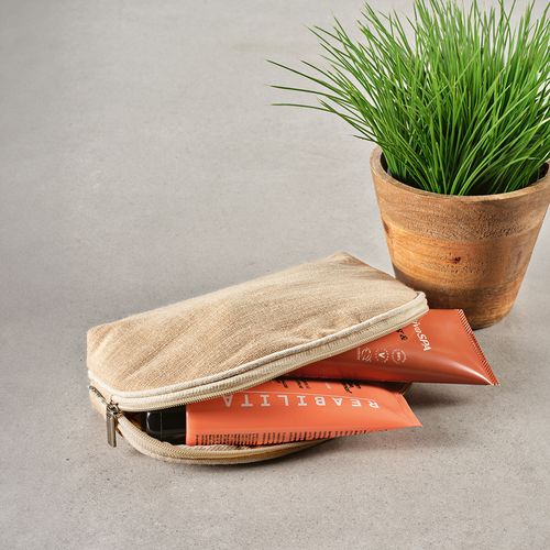 Trousse de toilette Dehli 1,5L en jute 260g, avec fermeture Zip