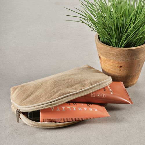 Trousse de toilette Dehli 1,5L en jute 260g, avec fermeture Zip