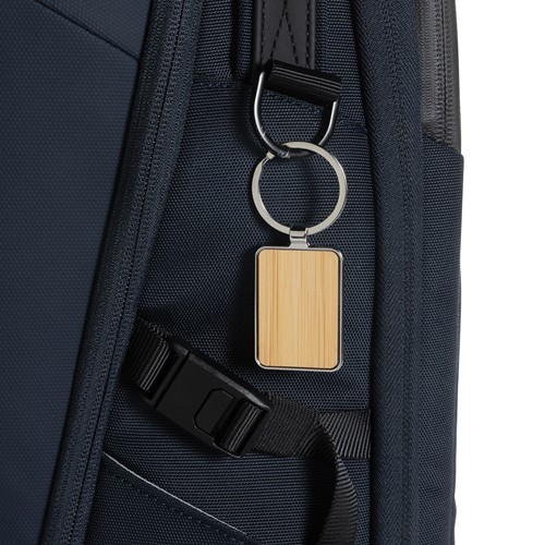 Porte-clés rectangle en alliage de zinc RCS et bambou