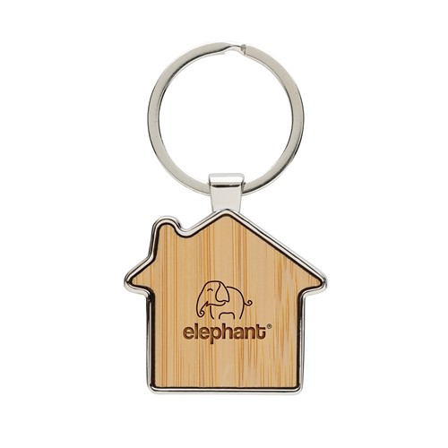 Porte-clés maison en alliage de zinc RCS et bambou