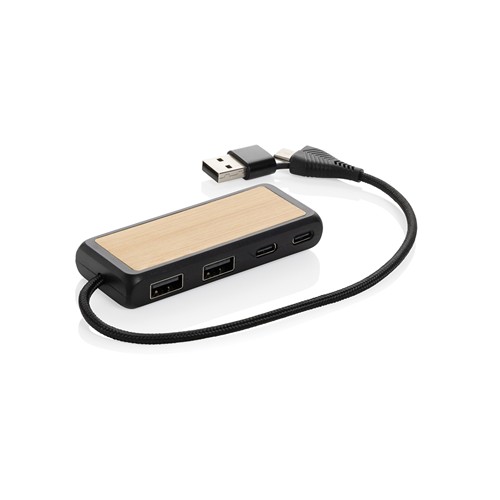 Hub USB à double entrée en plastique et en bambou RCS Link
