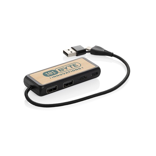 Hub USB à double entrée en plastique et en bambou RCS Link