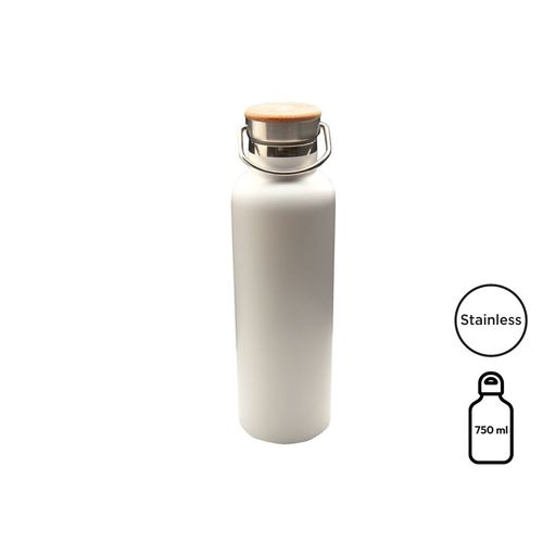Bouteille isotherme 'Arima', blanche, bouchon bambou, 750 ml