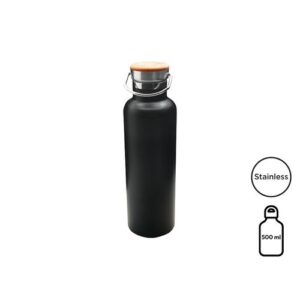 Bouteille isotherme 'Arima', noire, bouchon bambou, 500 ml
