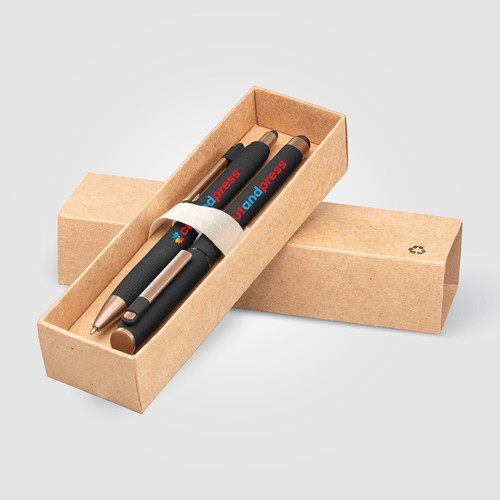 Coffret cadeau stylo York, plastique recyclé, finition bronze