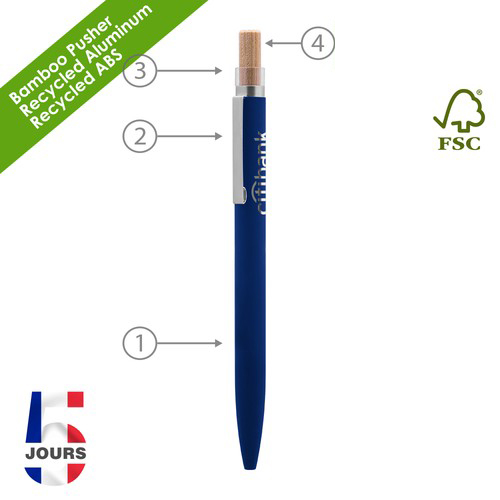 BND184 Stylo BAAM en aluminium recyclé Bleu Stock FR
