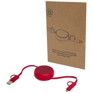 Câble rétractable 5 en 1 Alasia de 100 cm en plastique recyclé et aluminium pour la synchronisation des données et la charge