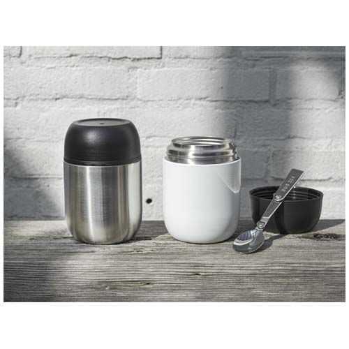 Boîte-repas Supo en acier inoxydable recyclé à double paroi de 480 ml avec cuillère pliable