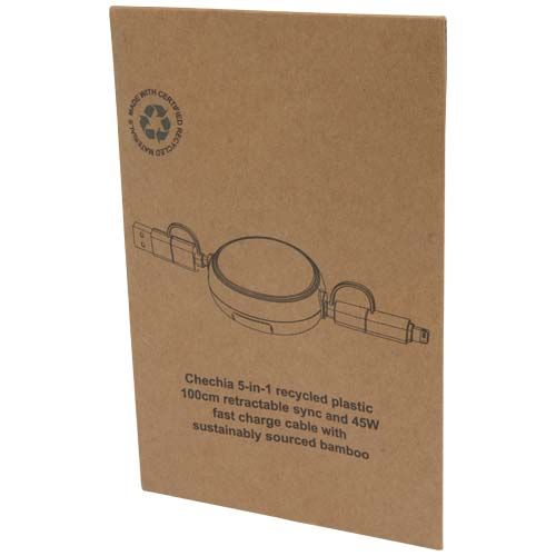 Câble rétractable 5 en 1 Chechia de 100 cm en plastique recyclé pour la synchronisation des données et la charge rapide de 45