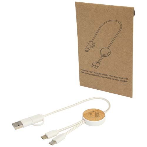 Câble 5 en 1 Chechia en plastique recyclé de 30 cm pour la synchronisation des données et la charge rapide de 27 W avec détai