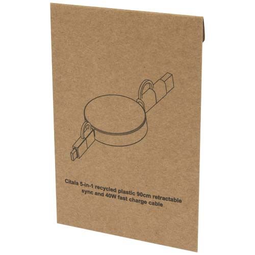 Câble rétractable 5 en 1 Citala en plastique recyclé de 90 cm pour la synchronisation des données et la charge rapide de 40 W