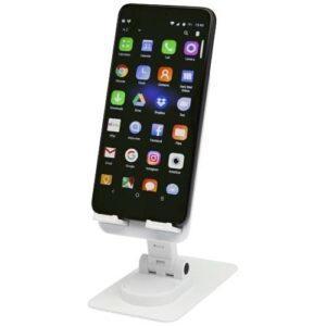 Support de téléphone Alhena pliable en plastique recyclé avec support de bureau en métal