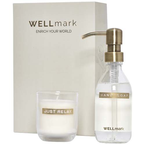 Distributeur de savon pour les mains de 250 ml et ensemble de bougies parfumées de 150 g Wellmark Discovery- parfum linge fra
