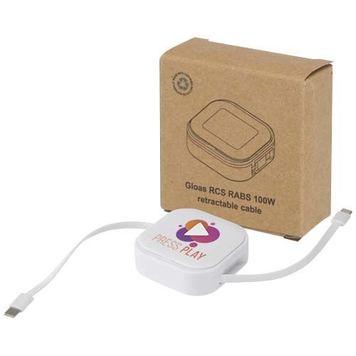 Câble rétractable 5 en 1 Gloas en matériaux recyclés pour synchronisation de données et charge rapide de 100 W avec kit d’out