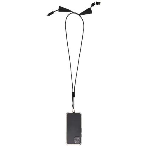 Tour de cou Funi pour smartphone en plastique recyclé avec synchronisation des données intégrée et câble 5 en 1 pour charge r