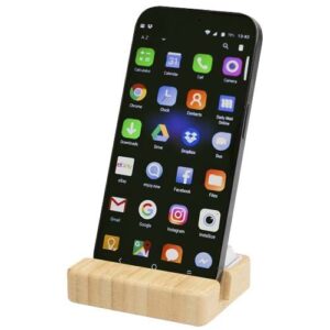 Support de téléphone Algol avec jouet fidget en plastique recyclé et détails en bambou