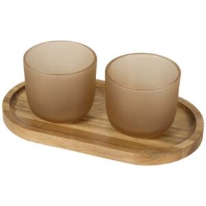 Plateau de service en bois et tasses en verre Male en finition mate