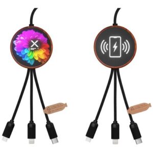 Câble de charge 5-en-1 SCX.design C40 en rPET avec logo lumineux et tapis de charge de 10 W