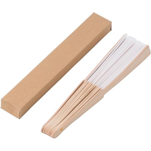 Eventail en bois et en rPET dans une boîte cadeau kraft Rosanne