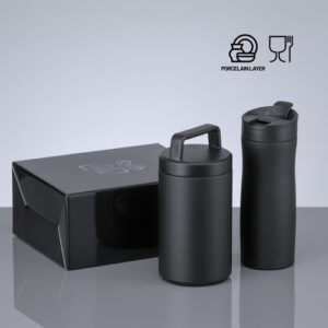 Porcelain Set : mug isotherme 630 ml et récipient alimentaire 800 ml avec revêtement en porcelaine
