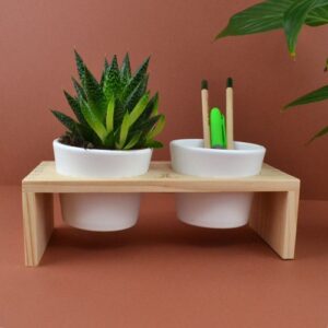 Plateau bois 2 pots céramique