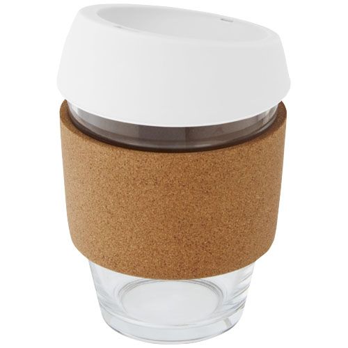 Gobelet Lidan de 360 ml en verre borosilicate avec grip en liège et couvercle en silicone