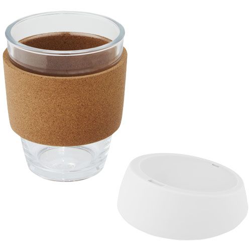 Gobelet Lidan de 360 ml en verre borosilicate avec grip en liège et couvercle en silicone