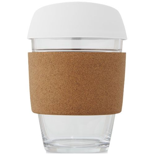 Gobelet Lidan de 360 ml en verre borosilicate avec grip en liège et couvercle en silicone