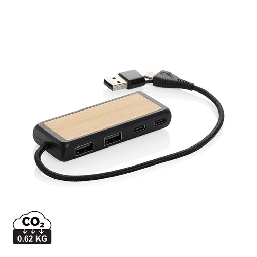 Hub USB à double entrée en plastique et en bambou RCS Link