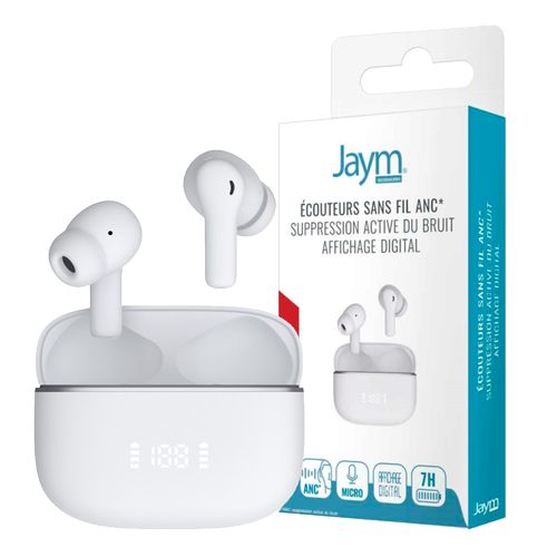 ECOUTEURS - NOISE CANCELLING ACTIF (ANC) - INTRA AURICULAIRES - AFFICHAGE DIGITAL - BLUETOOTH 5.3 - BLANCS - JAYM®