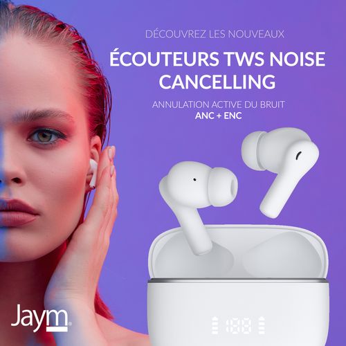 ECOUTEURS - NOISE CANCELLING ACTIF (ANC) - INTRA AURICULAIRES - AFFICHAGE DIGITAL - BLUETOOTH 5.3 - BLANCS - JAYM®