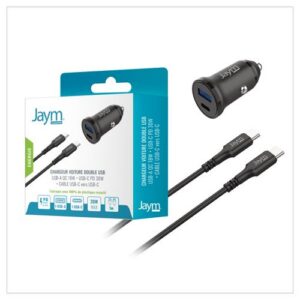 CHARGEUR VOITURE RAPIDE DOUBLE USB + CABLE