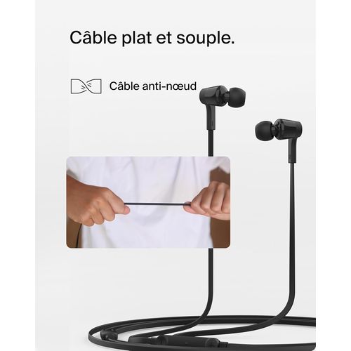 ECOUTEURS FILAIRES USB-C INTRA-AURICULAIRES - CABLE PLAT - NOIR