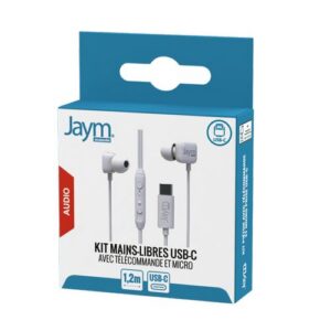 ECOUTEURS INTRA-AURICULAIRE TYPE-C + TELECOMMANDE + MICRO BLANC - JAYM®