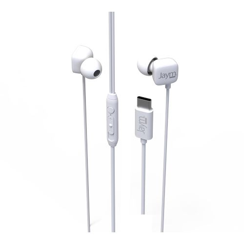ECOUTEURS INTRA-AURICULAIRE TYPE-C + TELECOMMANDE + MICRO BLANC - JAYM®