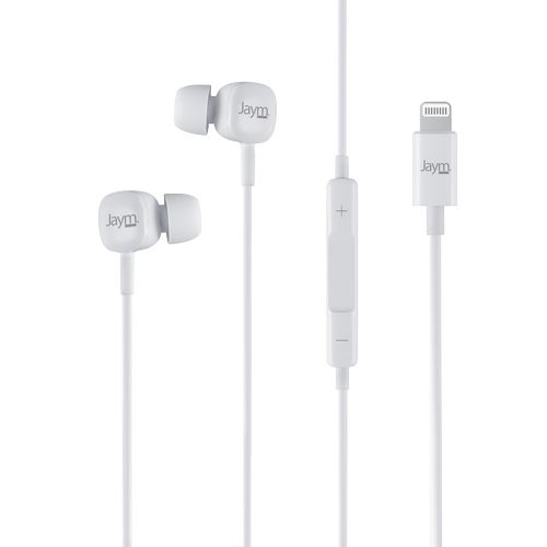 ECOUTEURS INTRA-AURICULAIRE LIGHTNING (MFI) + TELECOMMANDE + MICRO BLANC - JAYM®