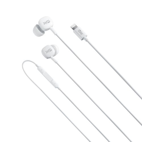 ECOUTEURS INTRA-AURICULAIRE LIGHTNING (MFI) + TELECOMMANDE + MICRO BLANC - JAYM®