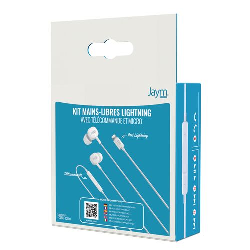 ECOUTEURS INTRA-AURICULAIRE LIGHTNING (MFI) + TELECOMMANDE + MICRO BLANC - JAYM®