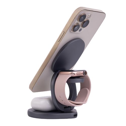 STATION DE RECHARGE INDUCTION 3-EN-1 MAGSAFE 15W : SMARTPHONE + AIRPODS + WATCH - NOIR - FOREVER