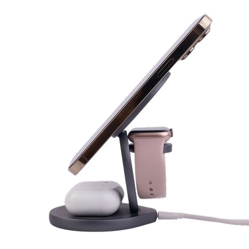 STATION DE RECHARGE INDUCTION 3-EN-1 MAGSAFE 15W : SMARTPHONE + AIRPODS + WATCH - NOIR - FOREVER