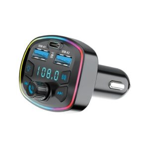 CHARGEUR VOITURE BLUETOOTH + TRANSMETTEUR FM + MAINS LIBRES (MICRO INTEGRE) + 2 USB-A + 1 USB-C + MICRO-SD - NOIR - FOREVER