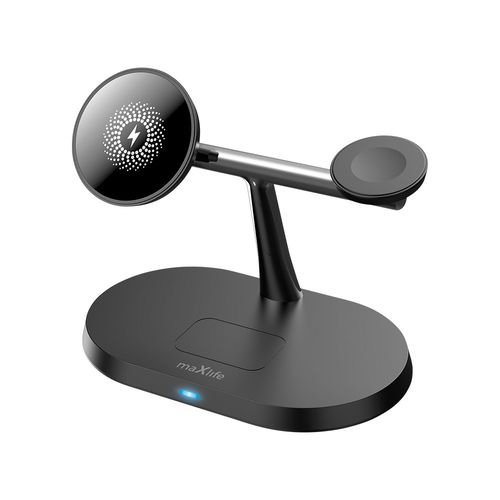 STATION DE RECHARGE INDUCTION 3-EN-1 15W : IPHONE + AIRPODS + WATCH - NOIR - MAXLIFE
