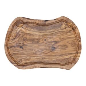Planche ovale en bois d’olivier avec rigole env. 35x15 cm
