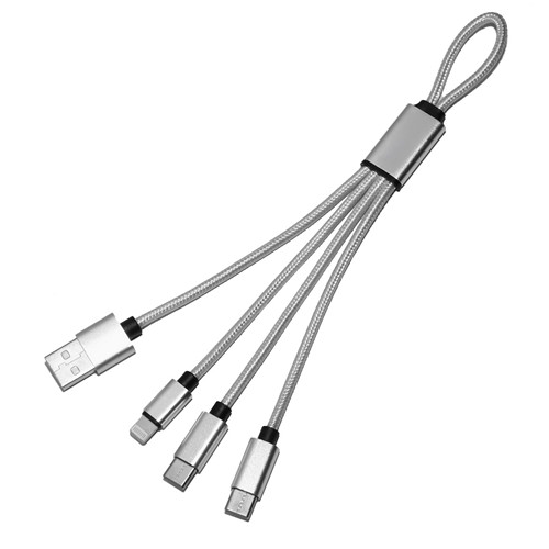 MIJI - CÂBLE COURT 4 EN 1 18 CM À CHARGE RAPIDE 20W EN MATÉRIAUX RECYCLÉS - SILVER