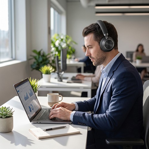 JUNDO - CASQUE À RÉDUCTION DE BRUIT ANC BLUETOOTH SANS FIL NOIR ET ALUMINIUM