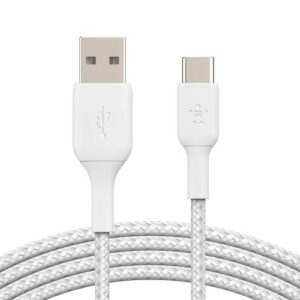 CABLE CHARGE USB VERS USB-C 3M - RENFORCÉ ET TRESSÉ BLANC - BELKIN