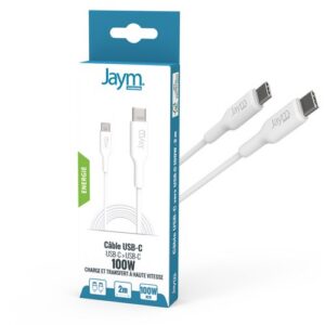 CABLE CHARGE USB-C VERS USB-C PD 3.0 (100W) - LONGUEUR 2M - BLANC -