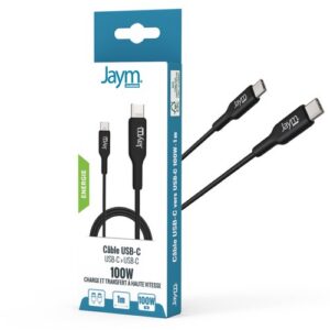 CABLE CHARGE USB-C VERS USB-C PD 3.0 (100W) - LONGUEUR 1M - NOIR -